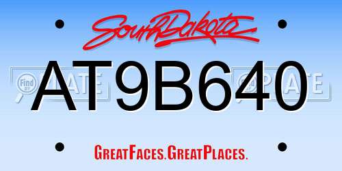 AT9B640 South Dakota License Plate