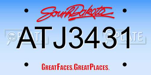 ATJ3431 South Dakota License Plate