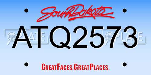 ATQ2573 South Dakota License Plate