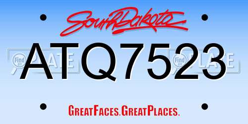 ATQ7523 South Dakota License Plate