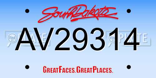 AV29314 South Dakota License Plate