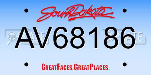 AV68186 South Dakota License Plate