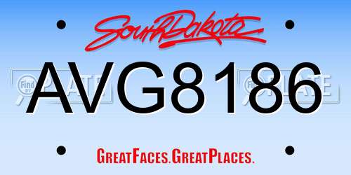 AVG8186 South Dakota License Plate