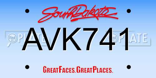 AVK741 South Dakota License Plate