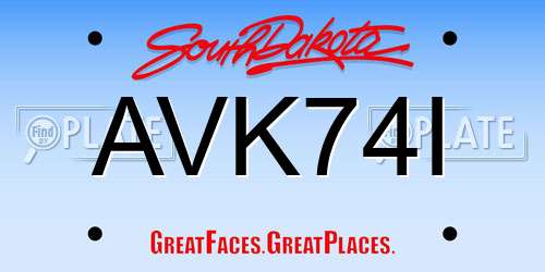 AVK74I South Dakota License Plate