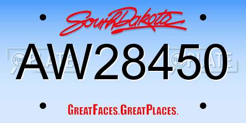 AW28450 South Dakota License Plate