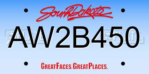AW2B450 South Dakota License Plate