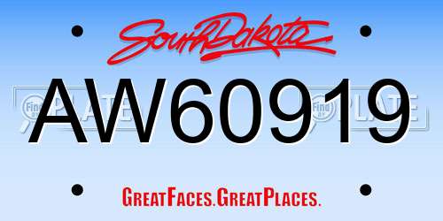 AW60919 South Dakota License Plate