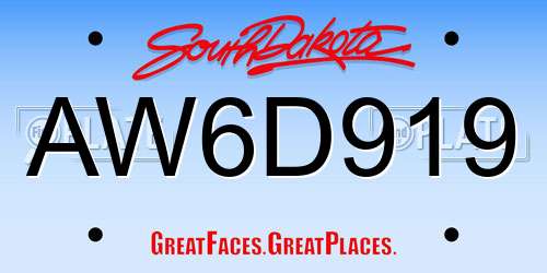 AW6D919 South Dakota License Plate