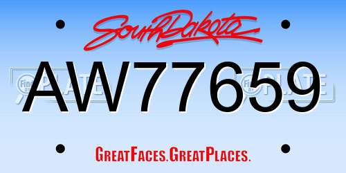 AW77659 South Dakota License Plate