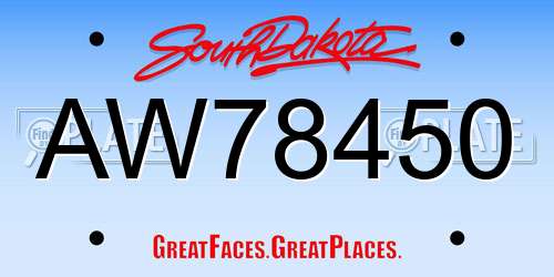 AW78450 South Dakota License Plate