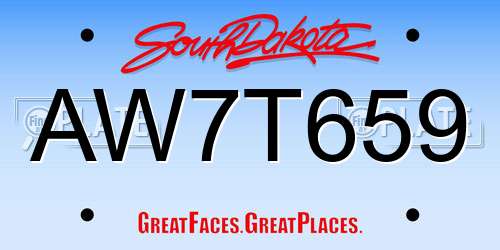 AW7T659 South Dakota License Plate