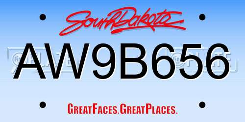 AW9B656 South Dakota License Plate