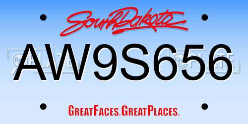 AW9S656 South Dakota License Plate