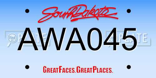 AWA045 South Dakota License Plate