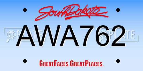AWA762 South Dakota License Plate