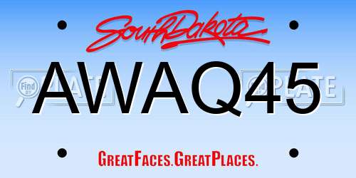 AWAQ45 South Dakota License Plate