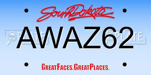 AWAZ62 South Dakota License Plate