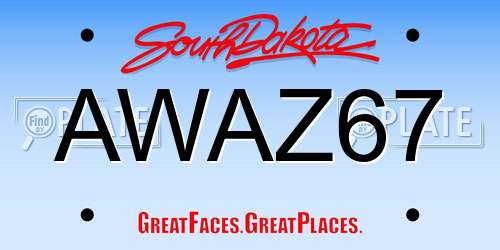 AWAZ67 South Dakota License Plate