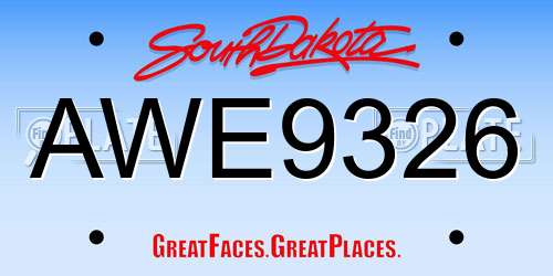 AWE9326 South Dakota License Plate