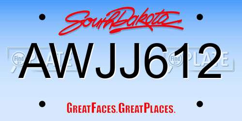 AWJJ612 South Dakota License Plate