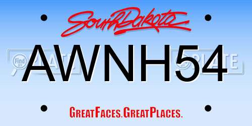 AWNH54 South Dakota License Plate