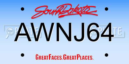 AWNJ64 South Dakota License Plate