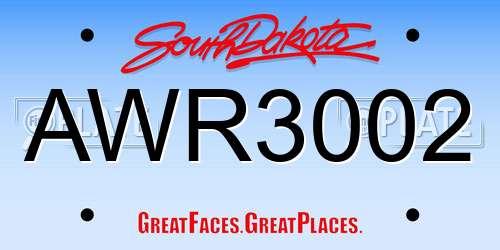 AWR3002 South Dakota License Plate