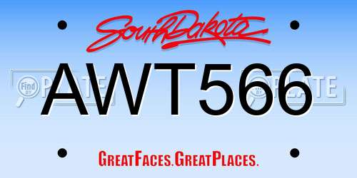 AWT566 South Dakota License Plate