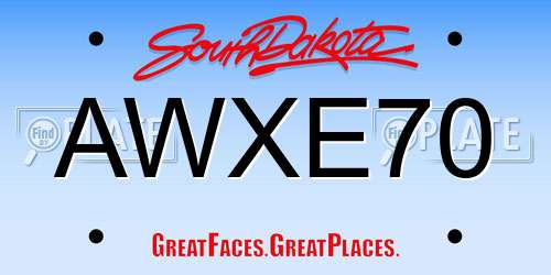 AWXE70 South Dakota License Plate