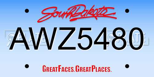 AWZ5480 South Dakota License Plate