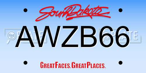 AWZB66 South Dakota License Plate