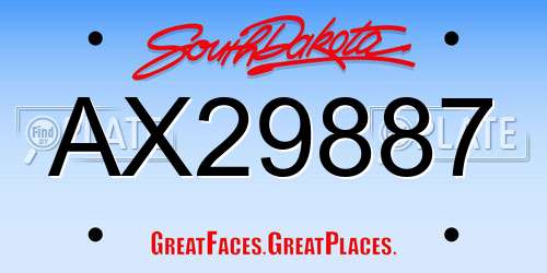 AX29887 South Dakota License Plate