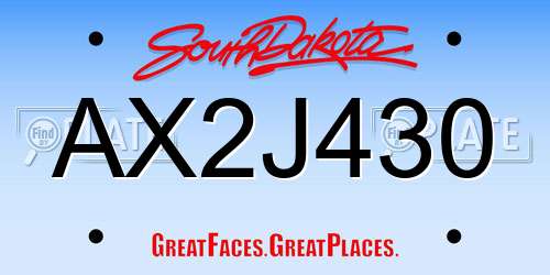 AX2J430 South Dakota License Plate