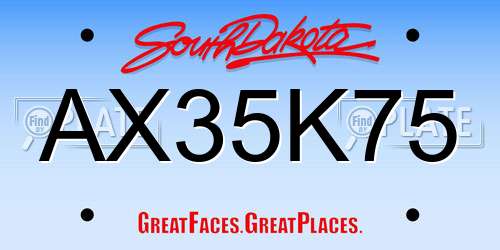 AX35K75 South Dakota License Plate