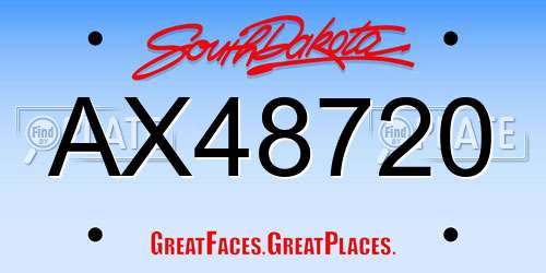 AX48720 South Dakota License Plate