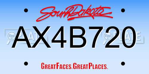 AX4B720 South Dakota License Plate