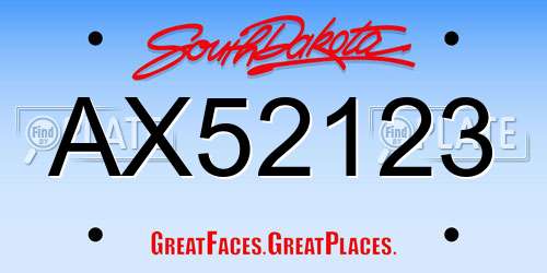 AX52123 South Dakota License Plate