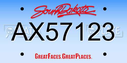 AX57123 South Dakota License Plate