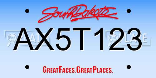 AX5T123 South Dakota License Plate