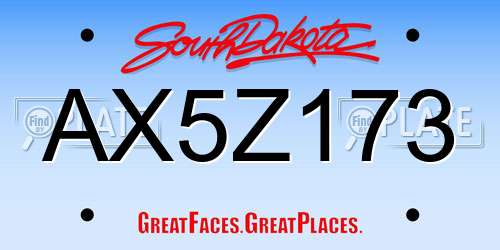 AX5Z173 South Dakota License Plate