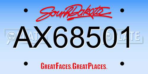 AX68501 South Dakota License Plate