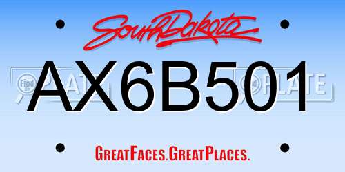 AX6B501 South Dakota License Plate