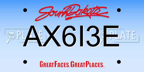 AX6I3E South Dakota License Plate
