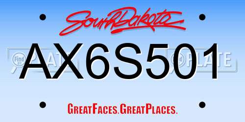 AX6S501 South Dakota License Plate