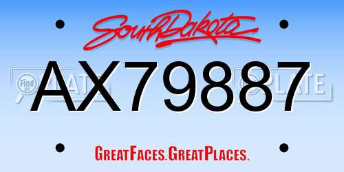 AX79887 South Dakota License Plate