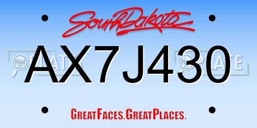 AX7J430 South Dakota License Plate