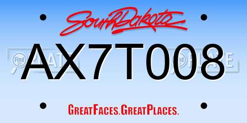 AX7T008 South Dakota License Plate