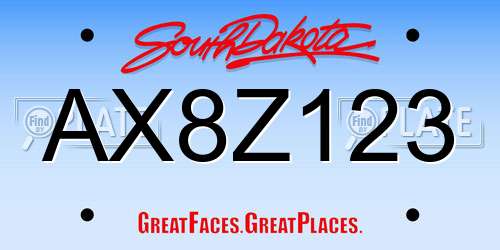 AX8Z123 South Dakota License Plate