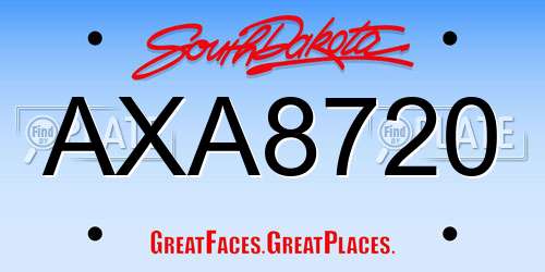AXA8720 South Dakota License Plate